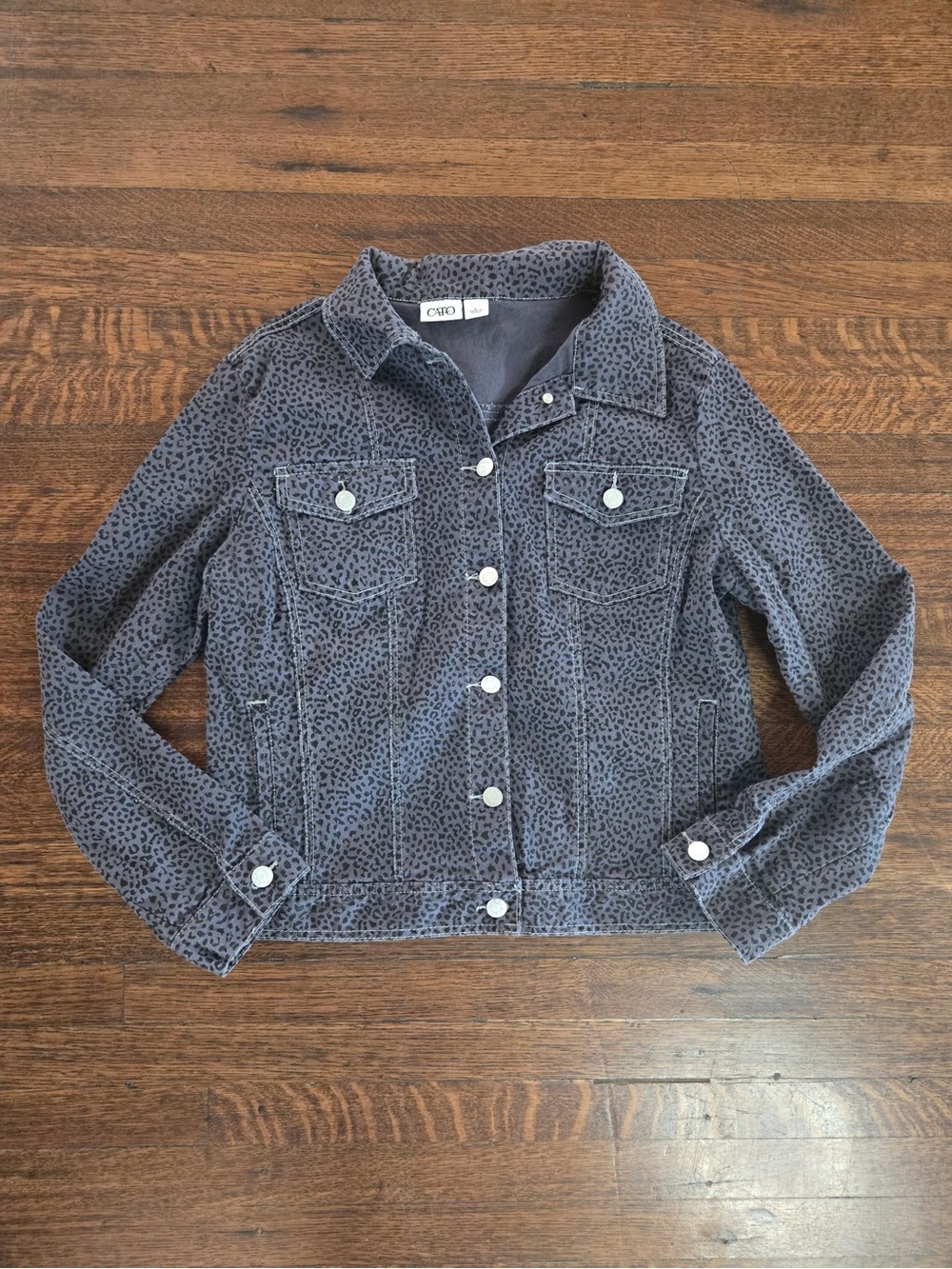 Cato Charcoal Leopard Print Jean Jacket